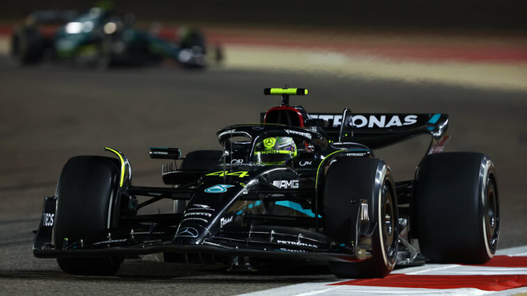 BAHRAIN, BAHRAIN - MARCH 05: Lewis Hamilton of Great Britain driving the (44) Mercedes AMG Petronas