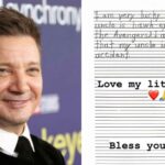 Jeremy Renner comparte la adorable nota escrita a mano de su sobrino "Tengo suerte de que mi tío esté vivo" después del accidente
