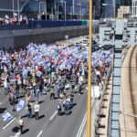 Tech workers block the Ayalon Highway