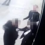 Las imágenes de CCTV muestran al matón atacando viscosamente a la joven y al joven mientras estaban parados afuera de un edificio en el centro de la ciudad de Glasgow.
