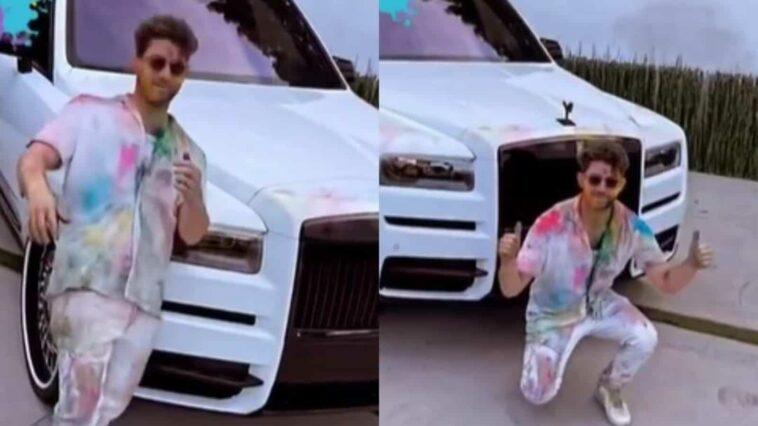 Nick Jonas obtiene los colores de Holi en un Rolls Royce blanco, los fanáticos reaccionan: 'Me he reído más que Pri' Watch