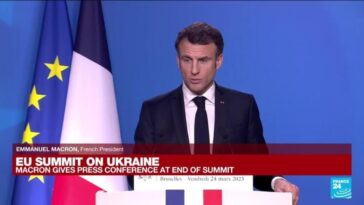 REPETICIÓN: El presidente francés Macron habla con los periodistas mientras concluye la cumbre de la UE