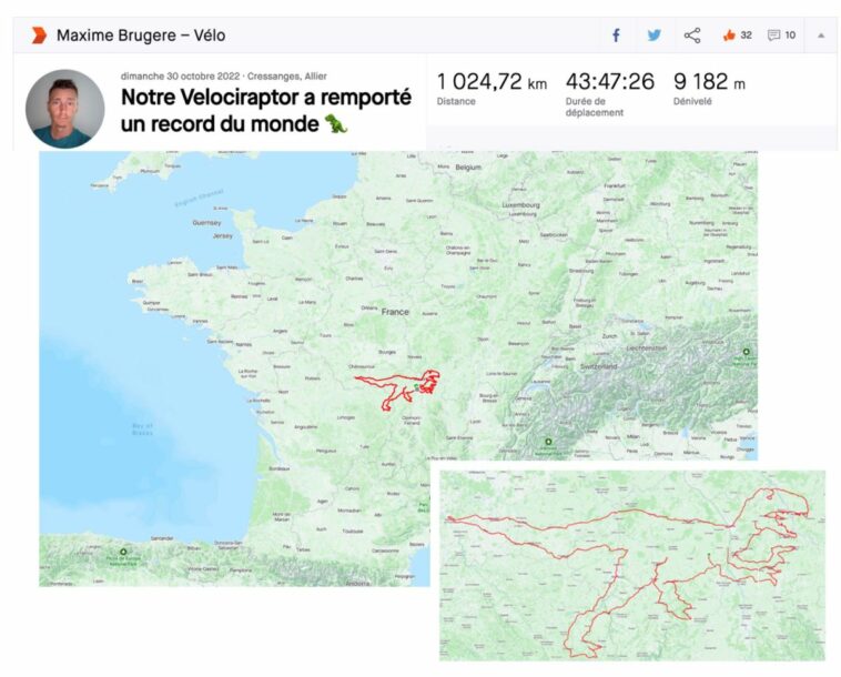 Strava reconoce al velociraptor francés como el dibujo de GPS más grande jamás realizado en bicicleta