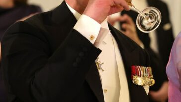 El rey Carlos II disfruta anoche de un vino espumoso alemán en un banquete de estado en su honor