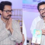 Aamir Khan asiste a la reunión de oración del santo jainista, saluda a la gente con las manos juntas mientras revela el libro.  ver fotos
