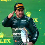MELBOURNE, AUSTRALIA - APRIL 02: Third placed Fernando Alonso of Spain and Aston Martin F1 Team
