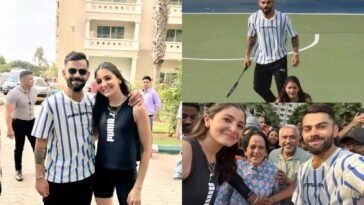 Anushka Sharma sonríe a lo grande cuando Virat Kohli la abraza, juega al bádminton y se toma selfies con los fanáticos en el evento.