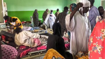 A crowded ward at a hospital in El Fasher in Sudan's North Darfur region, where multiple people have been wounded in ongoing battles there.