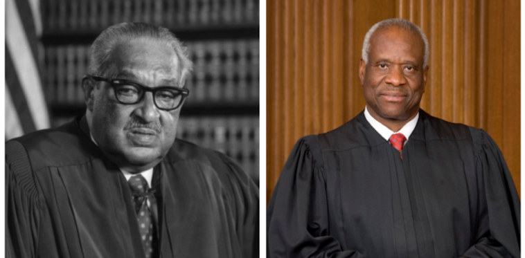 El juez de la Corte Suprema Clarence Thomas se mueve para revertir el legado de su predecesor, Thurgood Marshall