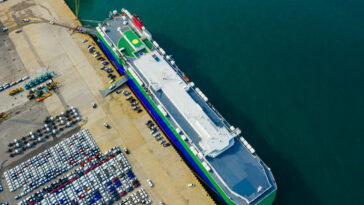 New vehicles about to be loaded on ship in Port of Shanghai credit: Shutterstock