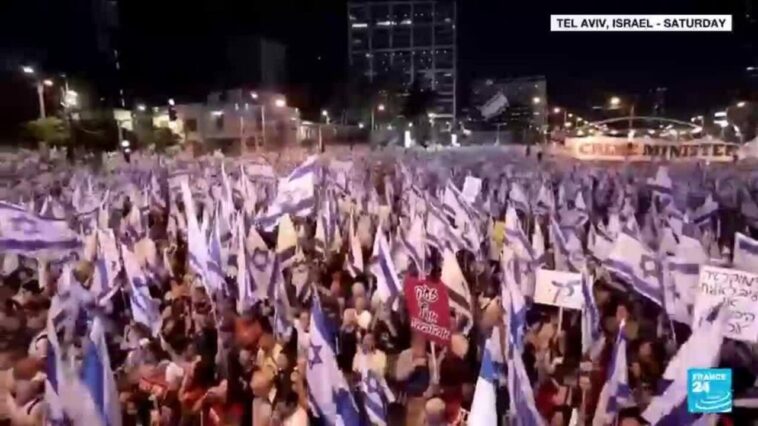 Israelíes protestan por 16ª semana consecutiva contra la reforma judicial de Netanyahu