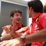 BAKU, AZERBAIJAN - APRIL 27: Carlos Sainz of Spain and Ferrari and Charles Leclerc of Monaco and