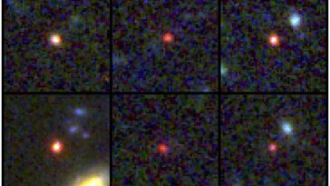 Seis galaxias (en la foto) detectadas por JWST son demasiado masivas para tener la edad que sugieren sus datos, que tiene entre 500 y 700 millones de años.