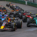 Max Verstappen of Red Bull Racing is seen leading on the track during the start of F1 Grand Prix of