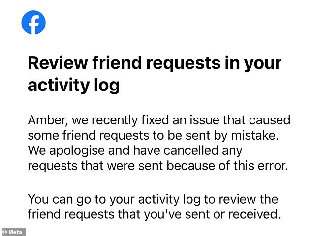 Reconociendo el problema, Facebook instó a los usuarios a revisar las solicitudes de amistad en su registro de actividad.