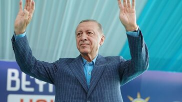El presidente de Turquía, Recep Tayyip Erdogan, en su último mitin de campaña electoral de la segunda ronda de la campaña electoral el 27 de mayo de 2023.