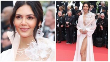 Esha Gupta hace su debut en el Festival de Cine de Cannes con un vestido blanco con abertura alta.  ver fotos