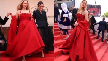 Jennifer Lawrence se deshace de los tacones con un vestido rojo, opta por las chancletas en Cannes, los fanáticos lo encuentran 'identificable'.  ver fotos