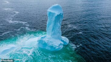 El fotógrafo Ken Pretty, que vive en la ciudad de Dildo, Terranova, tomó una foto de este iceberg de forma fálica mientras flotaba frente a la costa este de la isla.