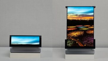 Rollable Flex de Samsung se enrolla hasta aproximadamente 2 pulgadas (49 mm) y se despliega hasta una longitud vertical máxima de 10 pulgadas (254,4 mm), cinco veces su altura de almacenamiento y más larga que las pantallas plegables anteriores