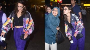 Sara Ali Khan regresa a Mumbai después de su debut en Cannes, se hace una selfie después de hacer clic con un fan en el aeropuerto.  Mirar