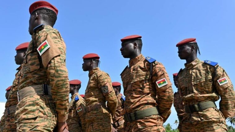 Burkina Faso soldiers take part in the annual US-led Flintlock military training closing ceremony hosted by the International Counter-Terrorism Academy, in Jacqueville.