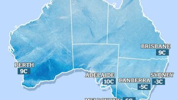 Una ola de frío provocó temperaturas bajo cero en Australia el miércoles por la mañana (en la foto, mapa de las temperaturas matutinas del miércoles)