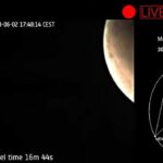 La primera imagen en vivo de Marte, enviada a la Tierra con aproximadamente un retraso de 16 minutos.  Imágenes del orbitador Mars Express (MEX) de la Agencia Espacial Europea lanzado al planeta rojo en junio de 2003