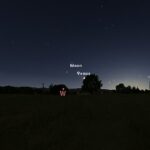 Venus, Marte y la Luna serán visibles para aquellos en Londres, mientras se dirigen hacia el horizonte occidental alrededor de las 10 p. m. (GMT), según las cartas de Stellarium.