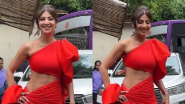 Shilpa Shetty hace alarde de sus abdominales tonificados con un vestido rojo con aberturas hasta los muslos a los 48, los fanáticos la llaman 'inspiración'.  Mirar