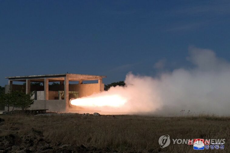 (2nd LD) N. Korea tests newly developed solid-fuel engines for new-type IRBM: KCNA