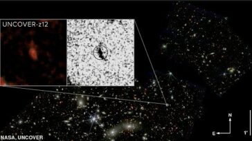 El Telescopio Espacial James Webb (JWST) de la NASA capturó una imagen de una galaxia a casi 33 mil millones de años luz de la Tierra, la segunda más lejana vista por el telescopio.