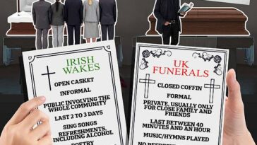 La mejor manera de afrontar el duelo: los velorios al estilo irlandés pueden ayudar a las personas a afrontar mejor su duelo que los funerales, sugiere un nuevo estudio.  Este gráfico muestra cómo se comparan los dos.