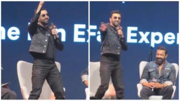 Ranbir Kapoor hace reír a Bobby Deol mientras recrea sus icónicos pasos de baile en el evento Animal.  Mirar