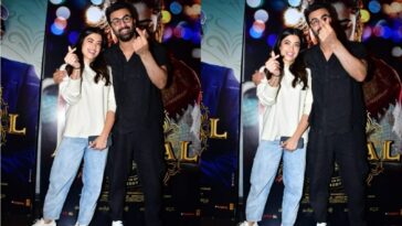 Ranbir Kapoor se burla del paparazzo, Rashmika Mandanna reacciona cuando la llaman linda;  dúo posa con corazones en los dedos en el evento Animal