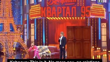 El presidente ucraniano y ex comediante Volodymyr Zelensky interpreta a la amante de Putin, Alina Kabaeva, en 2014.