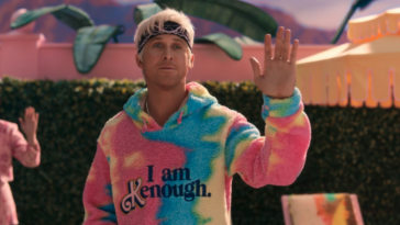 Ryan Gosling as Ken in Kenough hoodie at the end of Barbie