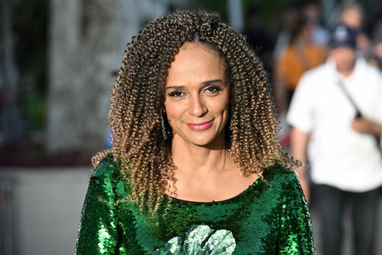 Angolan businesswoman Isabel Dos Santos smiles as she leaves the screening of a film in 2022.