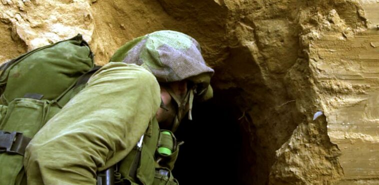 Israeli soldier at tunnel opening credit: Reuters