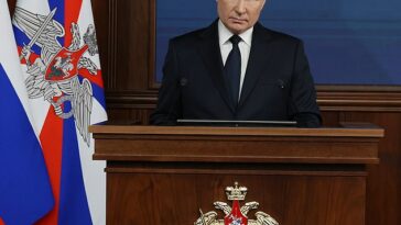 El presidente ruso Vladimir Putin asiste a una reunión ampliada de la Junta del Ministerio de Defensa ruso en Moscú, Rusia, el 19 de diciembre de 2023