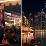 Shah Rukh Khan observa cómo los drones iluminan el cielo de Dubai con su pose característica antes del lanzamiento de Dunki.  ver fotos