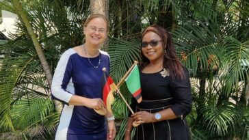 Germany's ambassador to Zambia and special representative to COMESA, Anne Wagner-Mitchell (left) alongside Zambia's Ambassador to Germany Winnie Chibesakunda.