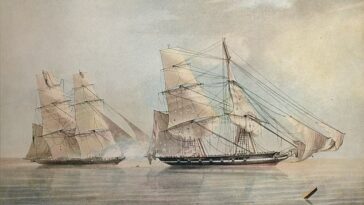 El bergantín de esclavos español El Almirante en la ensenada de Benin, el 1 de febrero de 1829