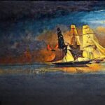 La pintura representa la captura del bergantín esclavo español Almirante por la Royal Navy en la ensenada de Benin, África, en 1829.