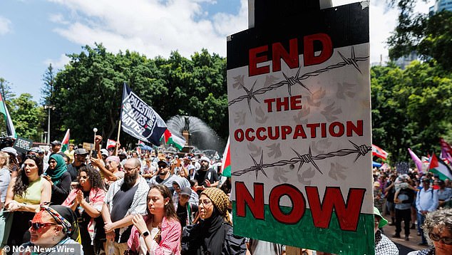 Cientos de personas se reunieron en Sydney el sábado para la primera manifestación pro Palestina (arriba) del año.