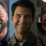 Kevin Hart in Lift/Tom Cruise in Top Gun: Maverick/ Harrison Ford in Indiana Jones and the Dial of Destiny (side by side)