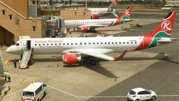 Kenya Airways planes parked at the parking bay at the Jomo Kenyatta international airport in Nairobi, on 1 August 2020.