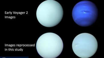 Neptuno es conocido por ser de un azul intenso y Urano verde, pero los dos gigantes de hielo en realidad tienen un color mucho más parecido de lo que normalmente se piensa.  En realidad, Neptuno no es tan azul intenso como se suele pensar y tiene un color mucho más similar al de Urano: verde azulado pálido o