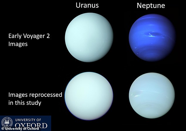 Neptuno es conocido por ser de un azul intenso y Urano verde, pero los dos gigantes de hielo en realidad tienen un color mucho más parecido de lo que normalmente se piensa.  En realidad, Neptuno no es tan azul intenso como se suele pensar y tiene un color mucho más similar al de Urano: verde azulado pálido o