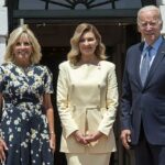 Olena Zelenska, primera dama de Ucrania, con el presidente Joe Biden y la primera dama Jill Biden en la Casa Blanca en julio de 2022 - Zelenska rechazó una invitación al discurso sobre el Estado de la Unión